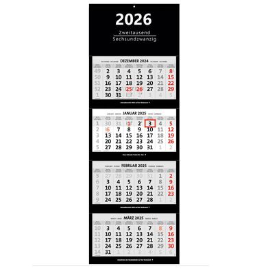 XXL 4-Monatskalender 2026 schwarz großer Wandkalender Bürokalender