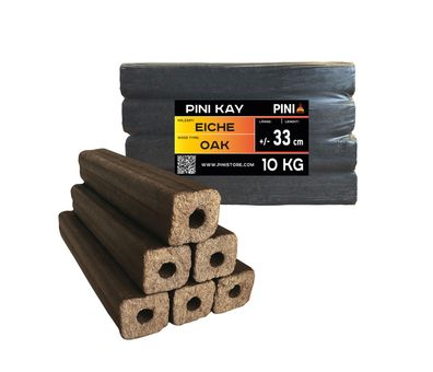 PINI Kay Eichenholzbriketts 33 cm lang viereckig mit Zugloch 10 kg Hartholz Briketts
