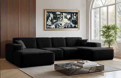 Sofa U-Form Siena, U-förmiges Ecksofa, Stoff Salvador Schwarz