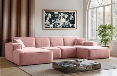 Sofa U-Form Siena, U-förmiges Ecksofa, Stoff Salvador Rosa
