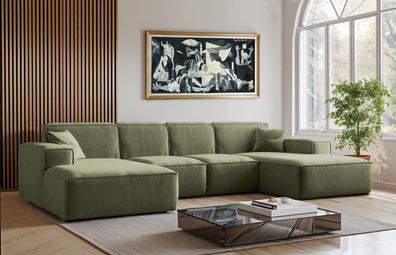 Sofa U-Form Siena, U-förmiges Ecksofa, Stoff Salvador Olive