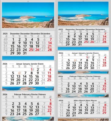 3 / 4 Monatskalender 2026 Wandkalender Fotokalender Motivkalender Kalender mit Strand
