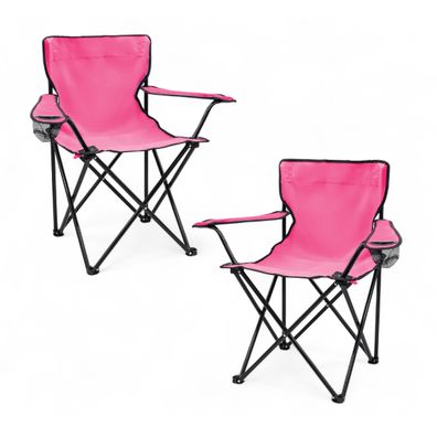 Campingstuhl m. Getränke Halter 2er Set -pink- Garten Strand Camping Angel Stuhl