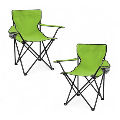 Campingstuhl m. Getränke Halter 2er Set -limegrün- Garten Strand Camping Klapp Stuhl