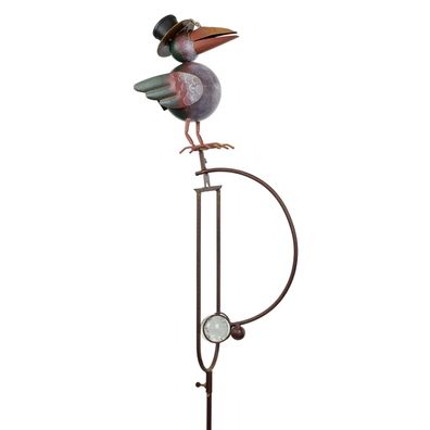 Metall Gartenstecker Vogel mit Zylinder und Brille, balancierend auf Bogen mit