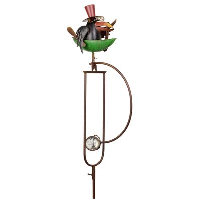 Dekorativer Gartenstecker Krähe im Boot aus Metall - 138 cm hoch - lustige Gartend