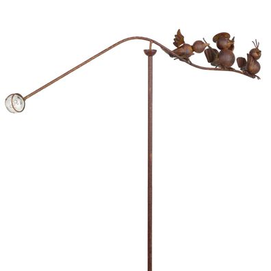 Gartenstecker Metall Vögel auf Ast mit Glaskugel Gegengewicht 116x71 cm Edelrost-O