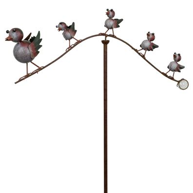 Gartenstecker Metall Vögel auf Ast mit Glaskugel 161 cm hoch - Gartendeko Vogel