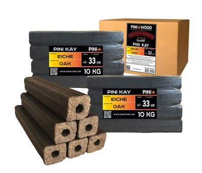 PINI Kay Eichenholzbriketts 33 cm lang viereckig mit Zugloch 20 kg Hartholz Briketts
