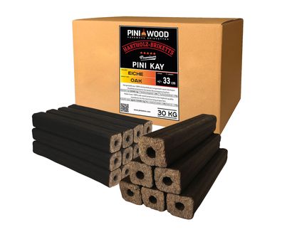 PINI Kay Eichenholzbriketts 33 cm lang viereckig mit Zugloch 30 kg Hartholz Briketts