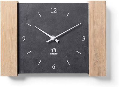 Natuhr Funk Wanduhr / Tischuhr Matterhorn Eiche Massiv mit Schiefer 3NU1-11-2