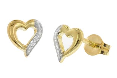 trendor Schmuck Damen-Ohrringe Gold 333 / 8K Bicolor Herz-Ohrstecker Ø 6 mm 28464
