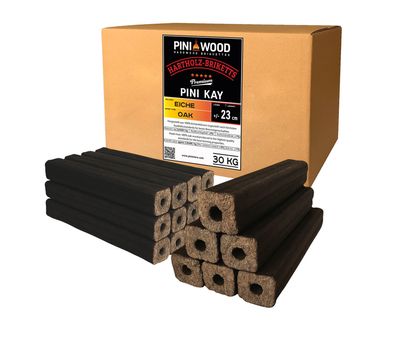PINI Kay Eichenholzbriketts 23 cm lang viereckig mit Zugloch 30 kg Hartholz Briketts