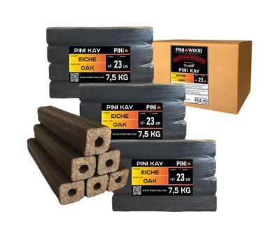 PINI Kay Eichenholzbriketts 23 cm lang viereckig mit Zugloch 22,5 kg Hartholzbriketts