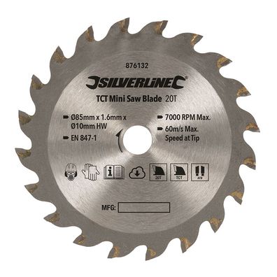 Mini Hartmetall Sägeblatt 85 mm mit 10 mm Bohrung 20 Zähne
