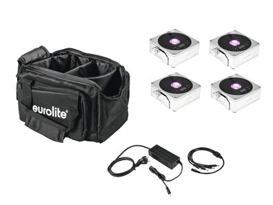 Eurolite Set 4x AKKU IP Flat Light 1 chrom + Soft-Bag + Ladegerät
