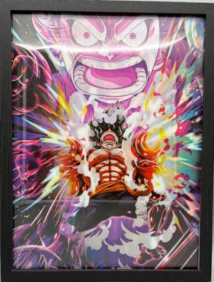 3D-Bild/Flip Effekt-Anime-One Piece-Ruffy, uffy Gear 5-30x40cm-mit Rahmen