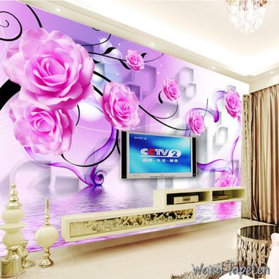 Vlies Fototapete Wandtapete Wandbilder 3D Rosenreflexion Dreidimensionale 3245