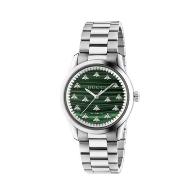 Gucci - Ya1264176 - Stahlkoffer, grüne Malachit -Zifferblatt mit Multi -Bienen, Stahl