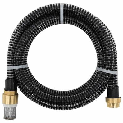 vidaXL Saugschlauch mit Messing-Anschlüssen Schwarz 1,1" 3 m PVC