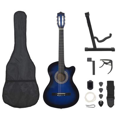 vidaXL 12.-tlg. Westerngitarre Set mit 6 Saiten Blau-Schattiert 38"