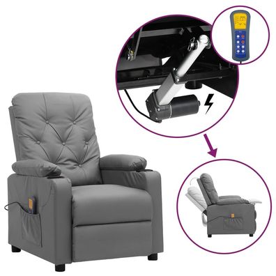 vidaXL Massagesessel mit Aufstehhilfe Grau Kunstleder