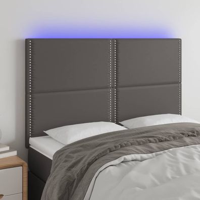 vidaXL LED Kopfteil Grau 144x5x118/128 cm Kunstleder