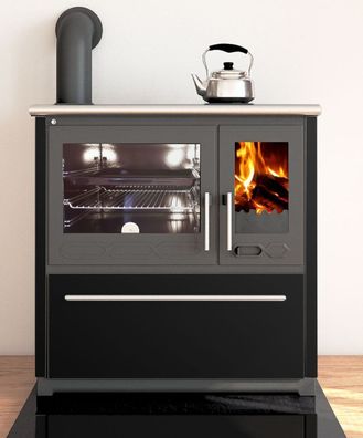 Plamen EEK A+ 850 Glas N – Schwarzer Küchenofen Holzherd 8 kW (linke Ausführung)