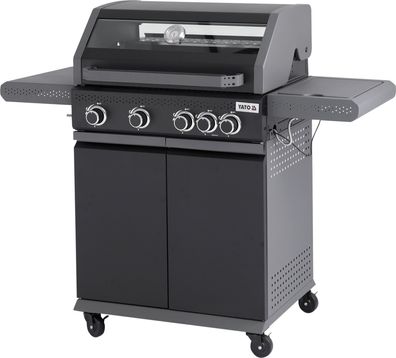 Gril à gaz 14,5 kW, 4 + 1 brûleurs, acier 133 x 57 x 112 cm