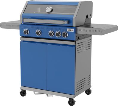 Gasgrill 14,5kW, 4 + 1 Brenner, Edelstahl 138x58x118cm, Sichtfenster