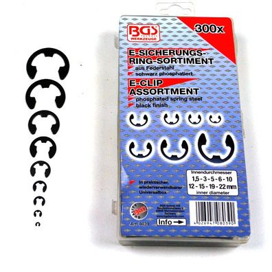 BGS Sicherungsringe E-Sicherungsring Sortiment 1,5 - 22 mm E-Ringe 300 tlg