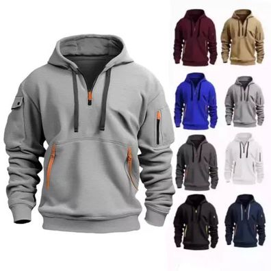 Herren Sweatshirt mit Kapuze Kapuze Pullover Reibverschluss Freizeit Hoodie
