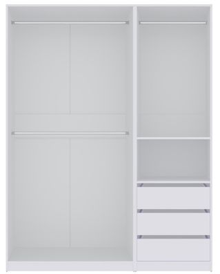 TRES Set H/B offener Kleiderschrank mit Kleiderstangen und Einlegeböden, Weiß