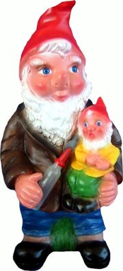 Gartenzwerg Vater mit Sohn Figur Zwerg stehend H37 cm Zwerg mit Baby und Milchflasche