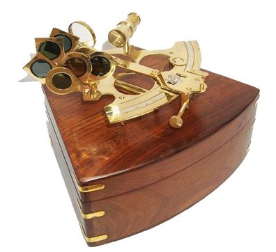 Sextant, Großer Spiegelsextant, Messing Marinesextant & Holzbox