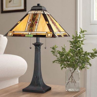 Elstead Lighting Navajo Tischleuchte 2 flammig im Tiffany-Stil Bronze mit Kunstglassc