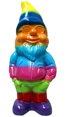 Figur lustiger Zwerg H 34 cm Spaß Gartenzwerg mit Brille Regenbogen Pride Gartenfigur