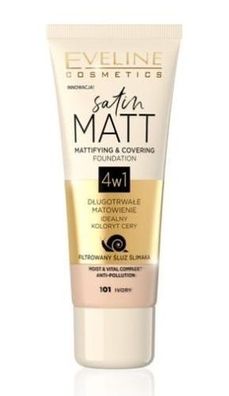 Eveline Satin Matt Foundation 101 Elfenbein 30ml - Mattierendes & Deckendes Make-up