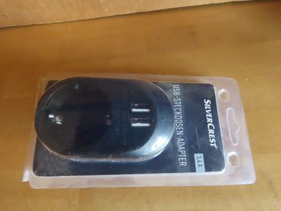 USB-Steckdosen-Adapter schwarz 2 USB-Ladebuchsen zusätzlich zur normalen Steckdose