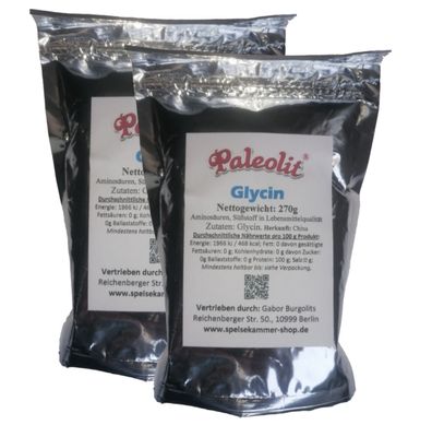 2x 270g Glycin 100% reines Pulver proteinogene Aminosäure im Zippbeutel