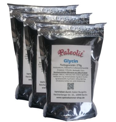 3 x 270g Glycin 100% reines Pulver ohne Zusätze Aminosäure im Zippbeutel 810g