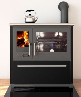 Plamen EEK A+ 850 Glas N – Schwarzer Küchenofen Holzherd 8 kW (rechte Version)