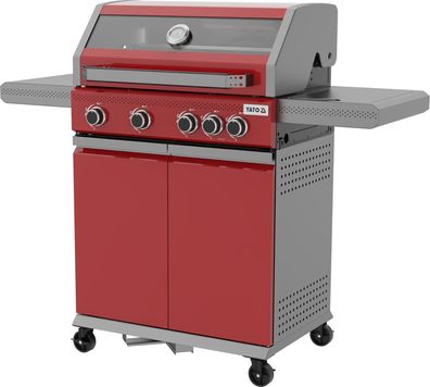 Gasgrill 14,5kW, 4 + 1 Brenner, Edelstahl 138x58x118cm, Sichtfenster