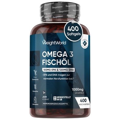 Omega 3-400 Kapseln 1+ Jahr Vorrat-1000mg Fischöl pro Tag - WeightWorld