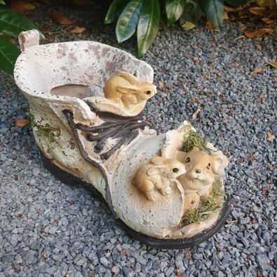 Gartenfigur Pflanzschuh mit Hasenfamilie zum bepflanzen 12 cm