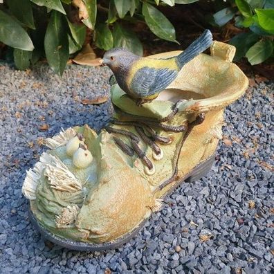 Gartenfigur Pflanzschuh mit Vogelnest zum bepflanzen 13 cm