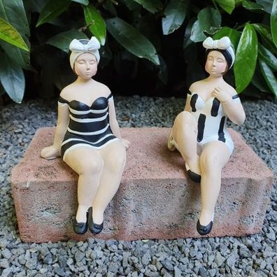 Gartenfigur schwarze Badenixe Kantensitzer Figur 2er Set 14 cm
