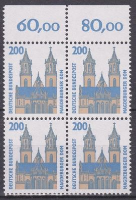 BRD 1993 postfrisch SKW vierer Block mit Oberrand Bild 1 MiNr. 1665 Magdeburger Dom