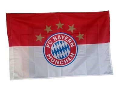 Fahne Flagge FC Bayern München Logo 5 Sterne mit Hohlsaumen - 100 x 150 cm