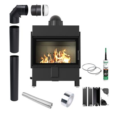 KRATKI LUCY 14 kW Ø200 EKO Schwarz Luft Kamin Einbau Kit